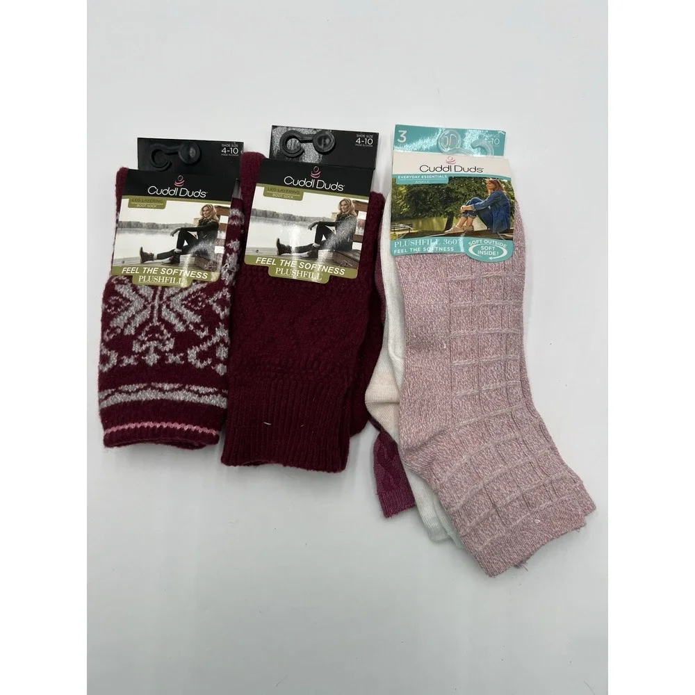 Cuddl Duds Womens Socks Lot‎ of 3 Plushfill Boot & Ankle Socks Size 4-10